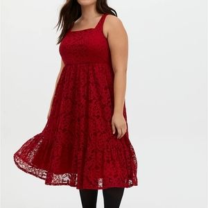 Torrid Midi Lace Square Neck Sleeveless Dress